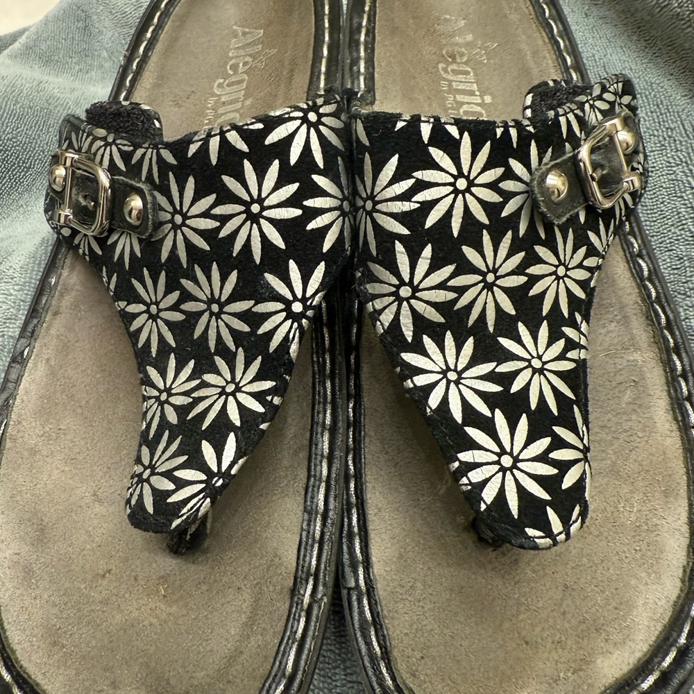 Alegria Black and Silver Sandals with Cushioned Comfort